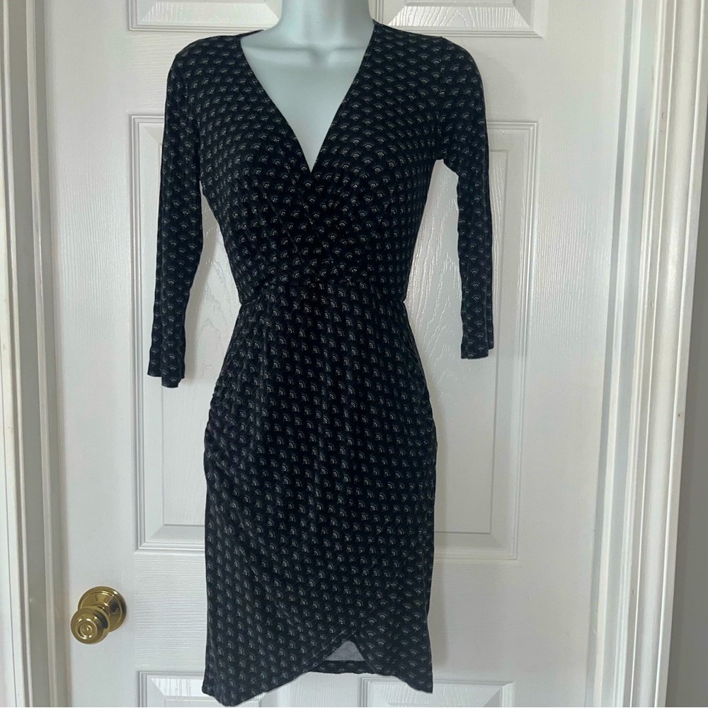 Farm Rio Womens Size P / XS Faded Black Grey Gray Ribbed Faux Wrap Dress Stretch